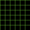 A grid of green squares on a black background, moving diagonally down and to the right